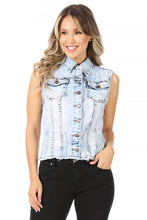 Load image into Gallery viewer, Good Time Distressed Denim Vest- Light Wash