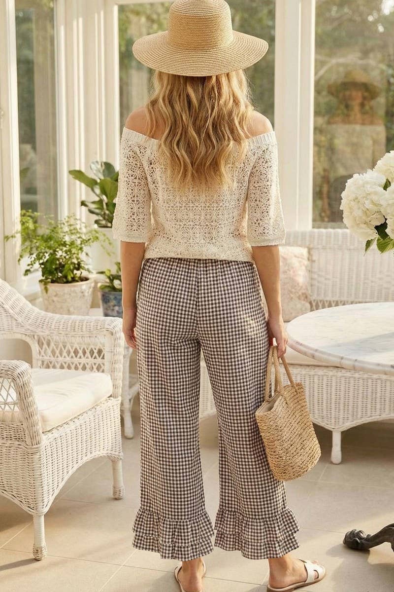Gingham Ruffled Hem Pants