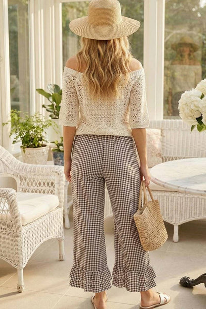 Gingham Ruffled Hem Pants