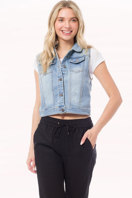 Casual Button Down Denim Vest- Light Wash