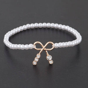 Bow Rhinestone Clasp Pearl Bracelet