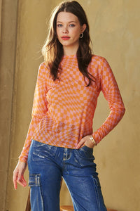 Checkmate Sheer Top- Pink & Orange