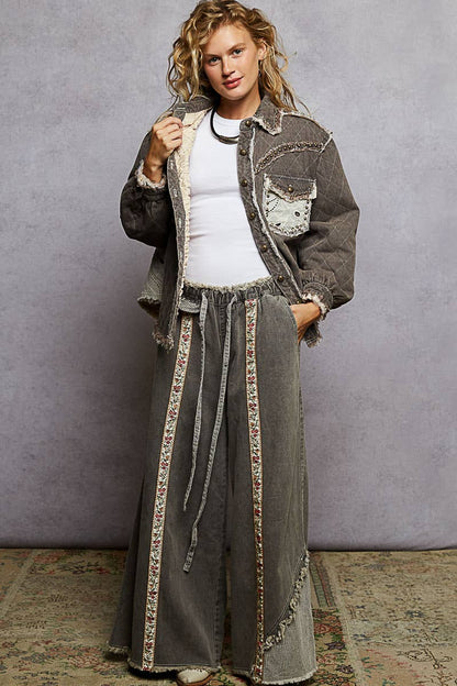 Long sleeve Western-inspired yoke studded lace panel jacket