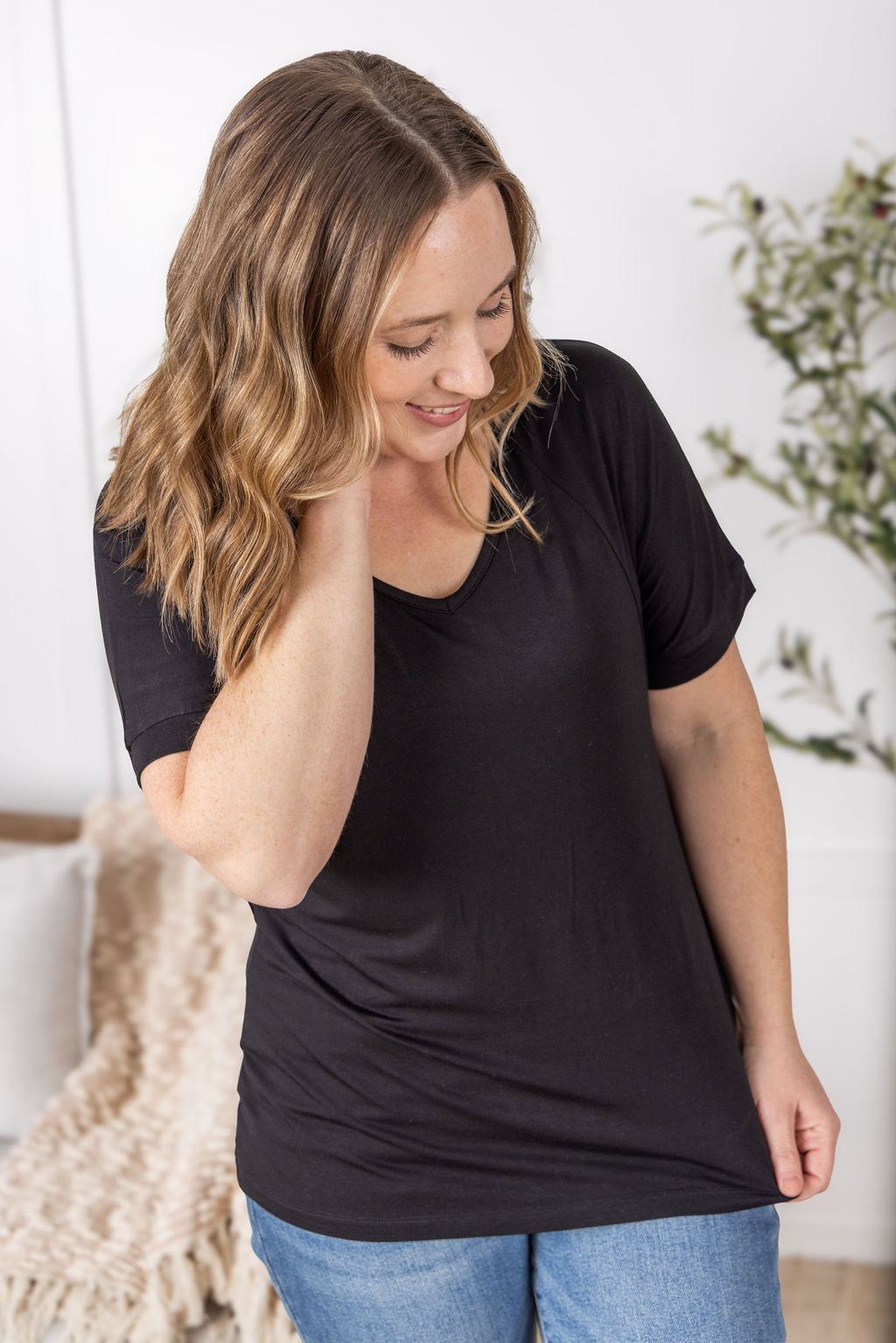 IN STOCK Bamboo V Neck Tee - Black