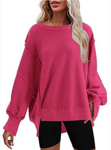 Load image into Gallery viewer, Caden Exposed Seam Drop Shoulder Slit High Low Hem Sweatshirt