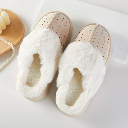 Rhinestone Embellished Plush Slippers