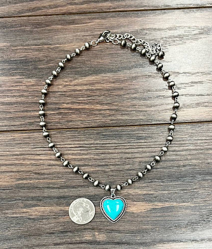 739306, Handmade Navajo Bead, Heart Turquoise Necklace