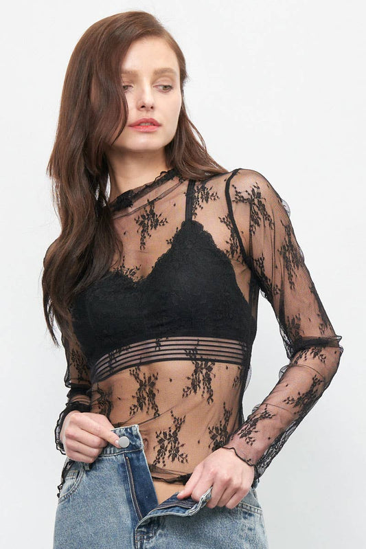 Newbury Lace Top- Black