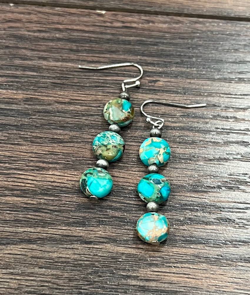 724698, Handmade Rondelle Gemstone Liner Earrings