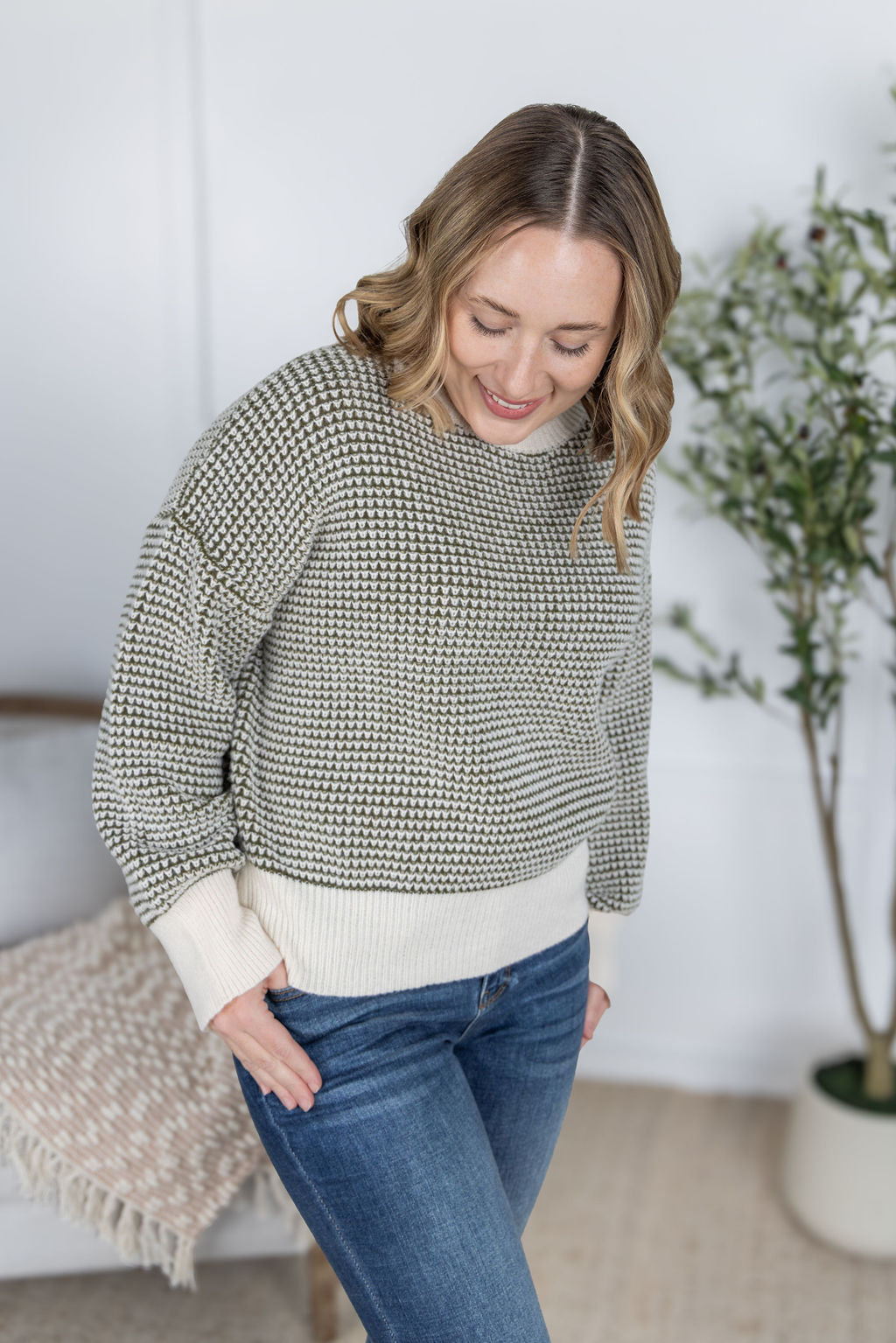 IN STOCK Charlotte Sweater - Olive and Cream