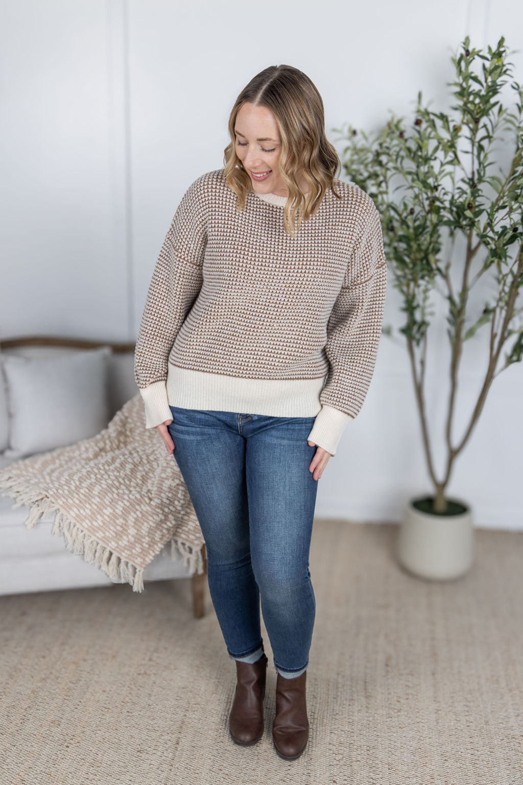IN STOCK Charlotte Sweater - Mocha and Cream