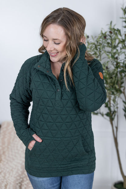 IN STOCK Geometric Button Snap Pullover - Hunter Green