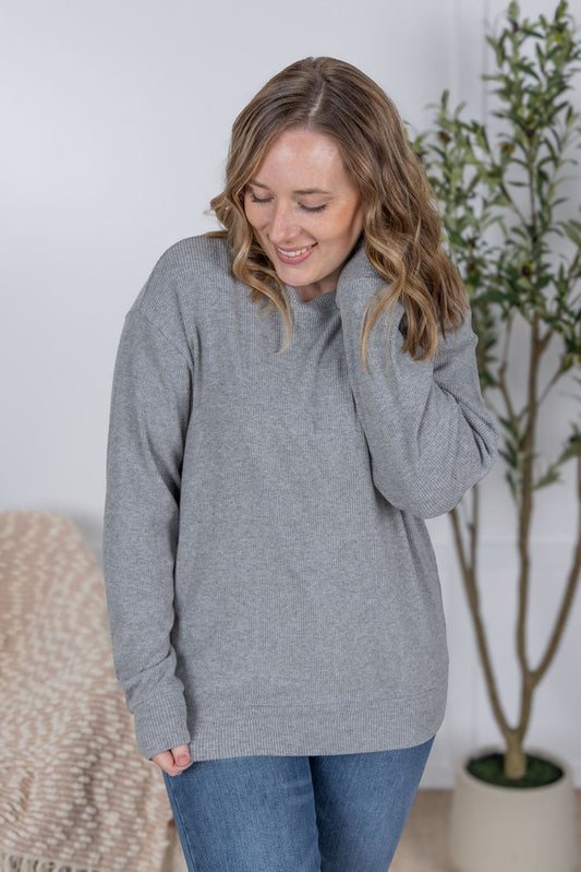IN STOCK Corrine Ribbed Pullover Top - Light Grey