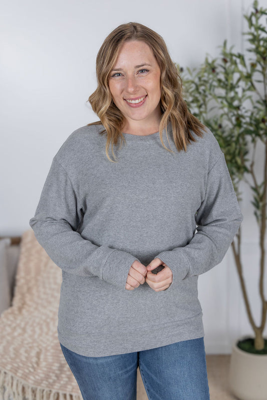 IN STOCK Corrine Ribbed Pullover Top - Light Grey