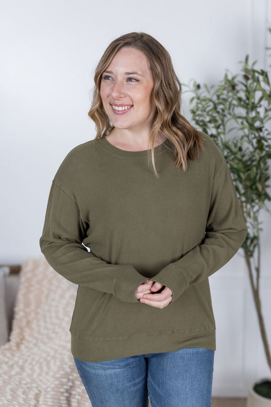IN STOCK Corrine Ribbed Pullover Top - Olive