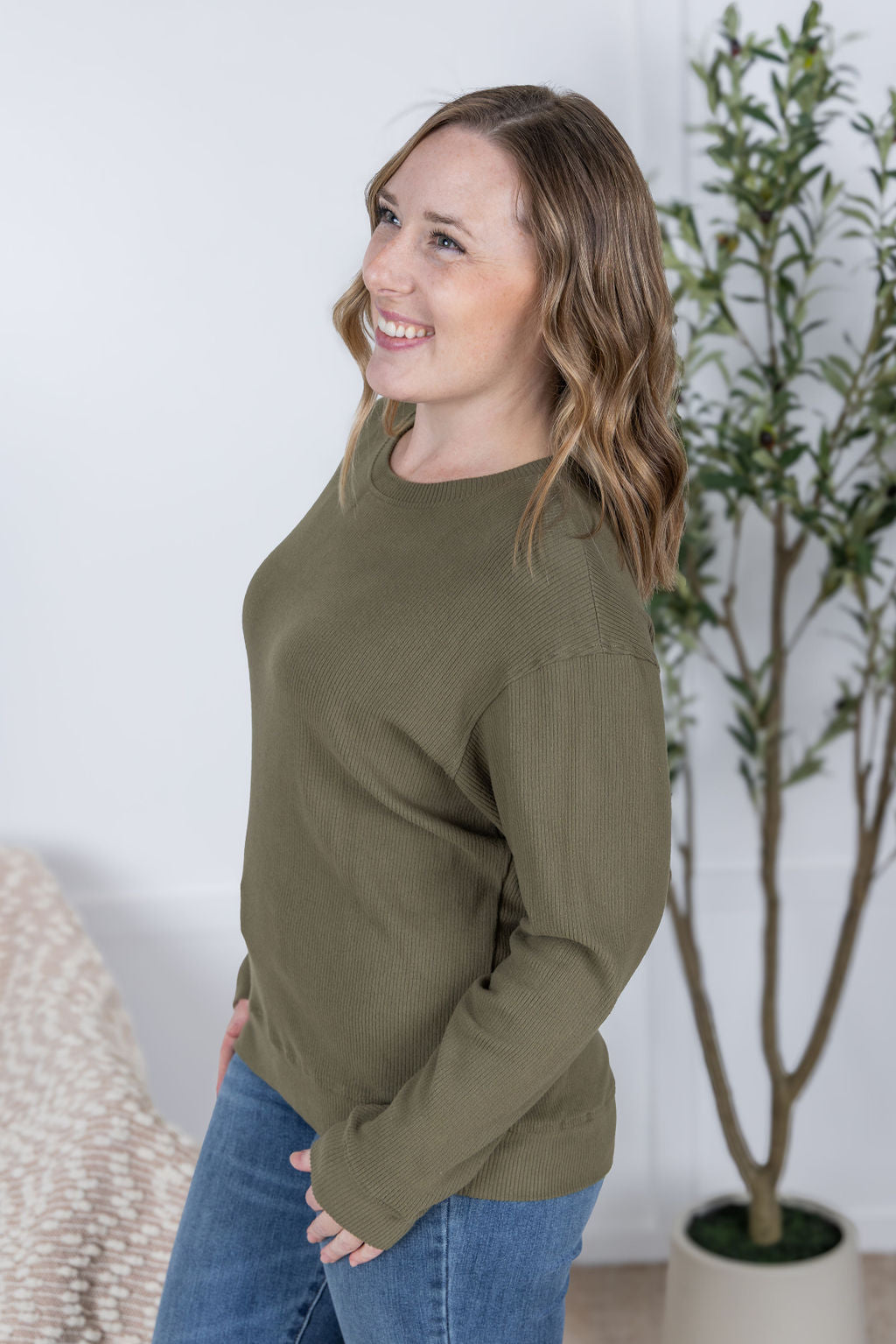 IN STOCK Corrine Ribbed Pullover Top - Olive