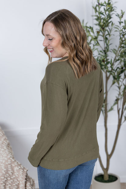 IN STOCK Corrine Ribbed Pullover Top - Olive