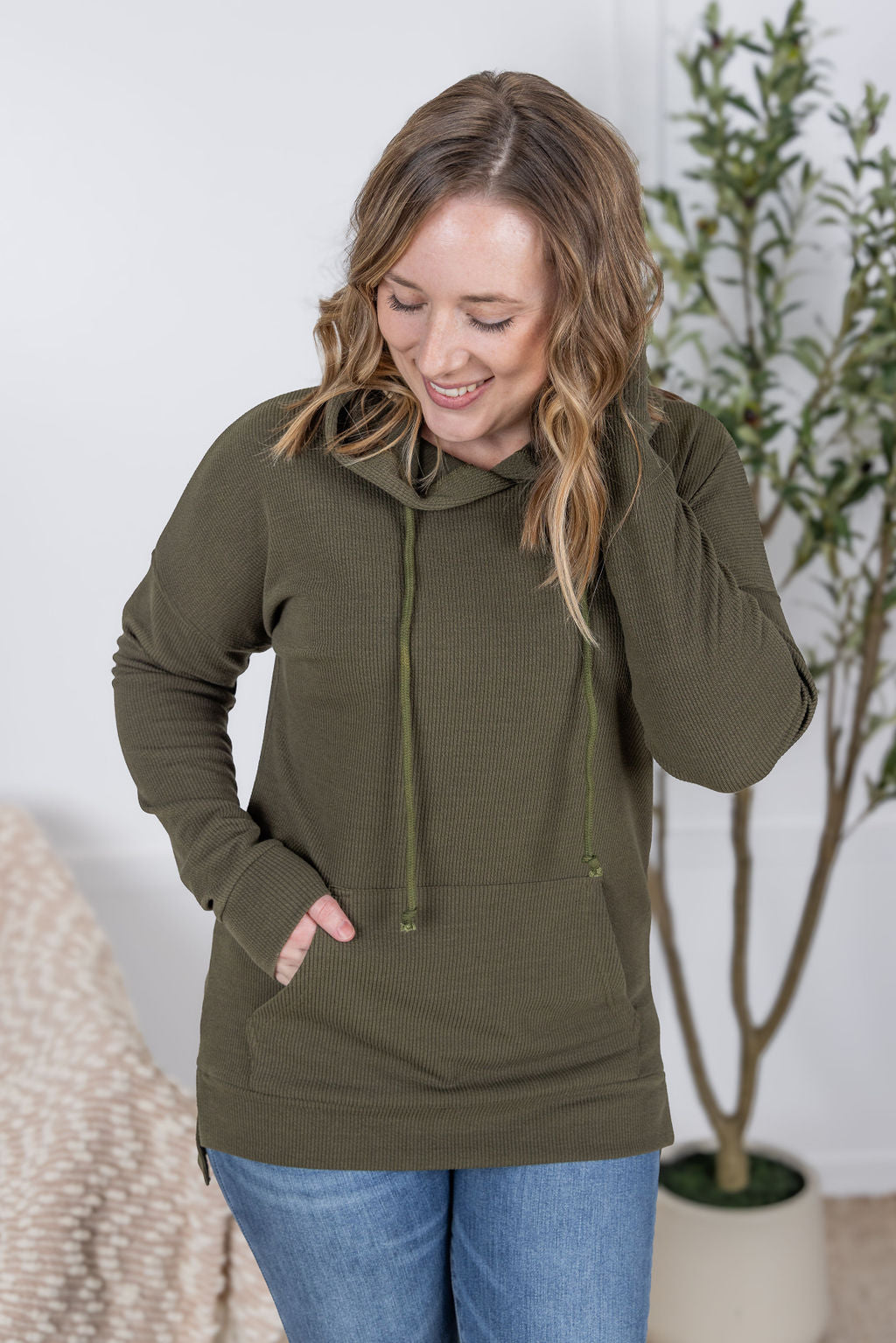 Kacey Ribbed Hoodie - Olive