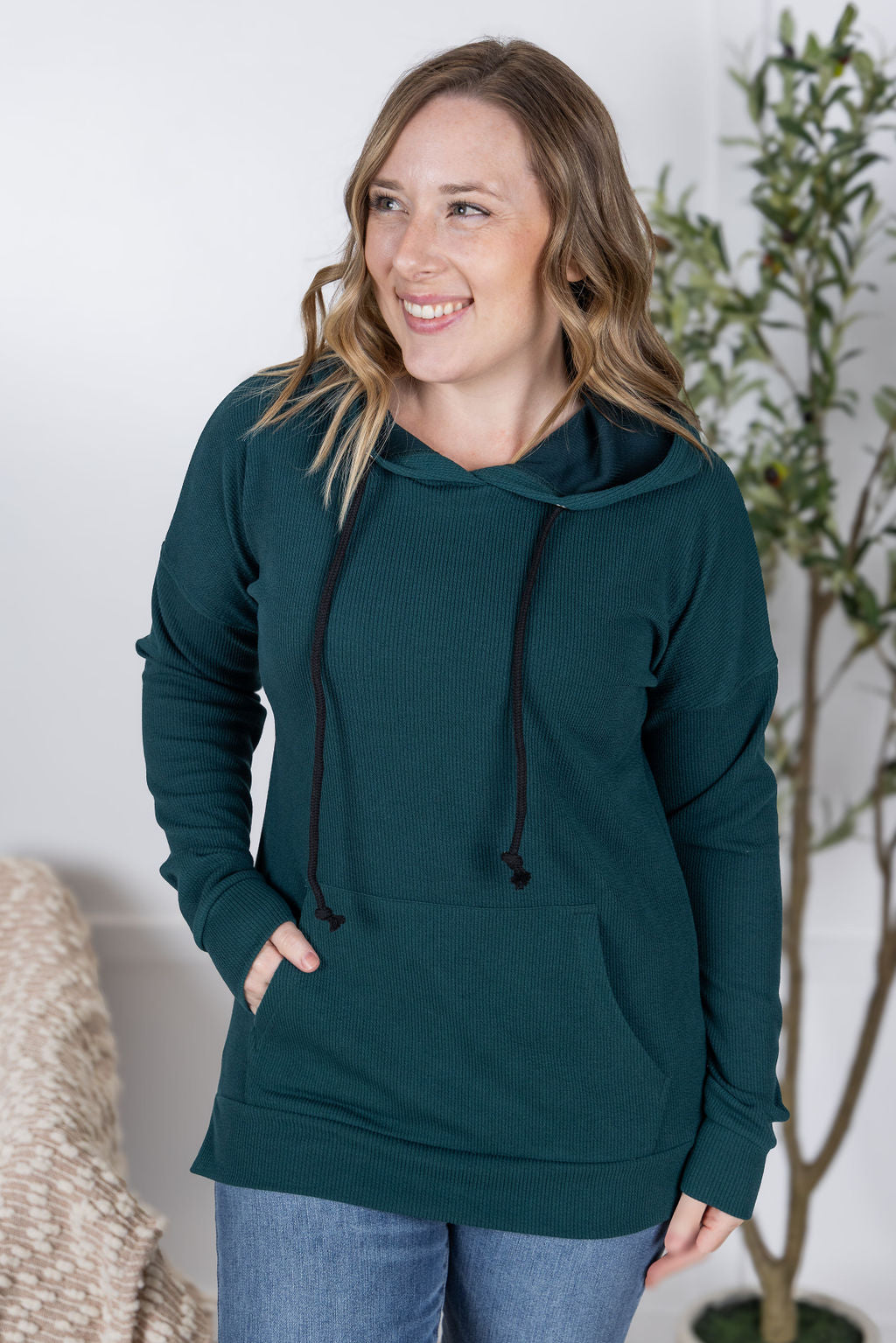 IN STOCK Kacey Ribbed Hoodie - Deep Teal