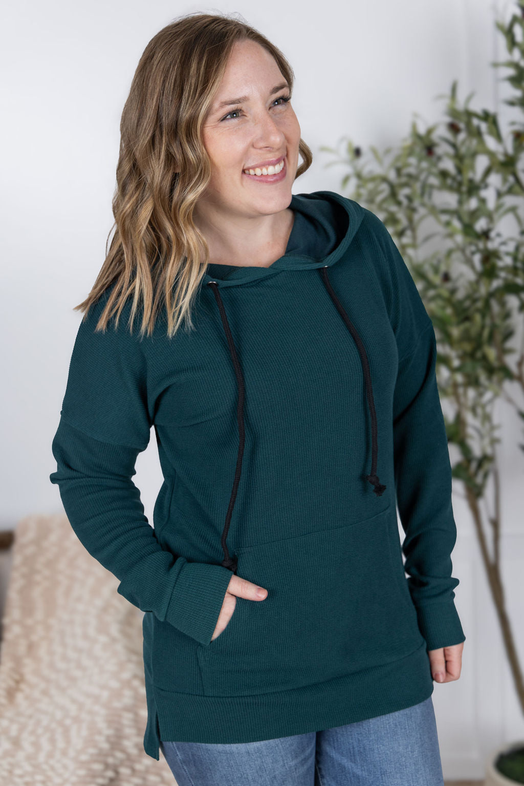 IN STOCK Kacey Ribbed Hoodie - Deep Teal