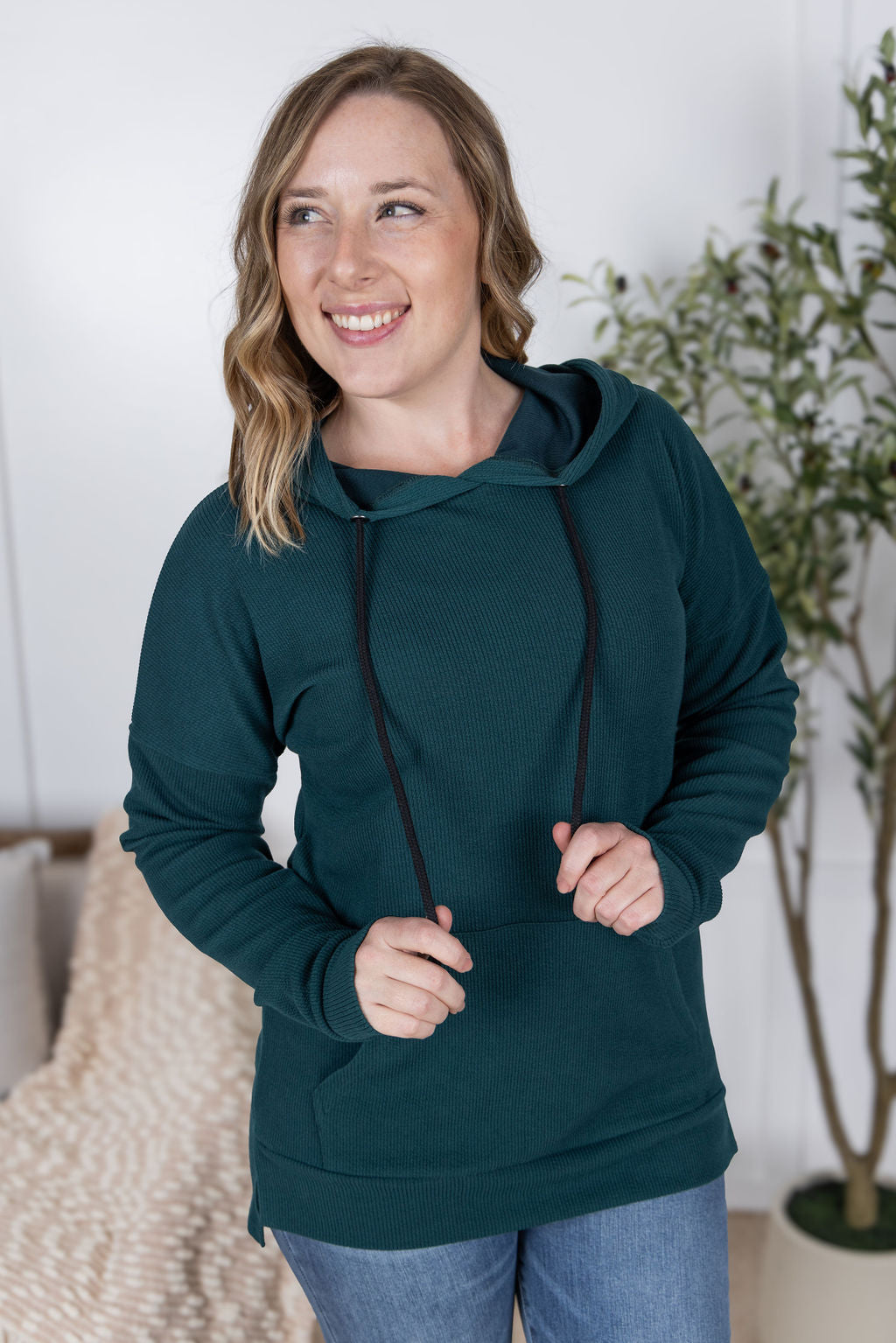 IN STOCK Kacey Ribbed Hoodie - Deep Teal