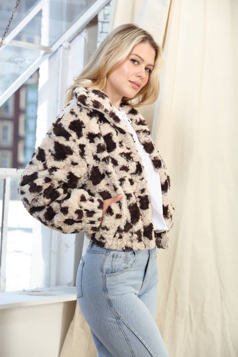 Moo Moo Printed Zip Up Bomber