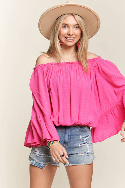 Julip Bell Sleeve Blouse-Bright Pink