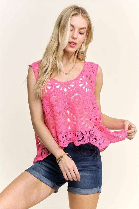 Lindsey Crochet Tank Top- Pink
