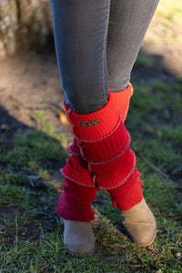 Upcycled Red mixed Sweater Legwarmers #007