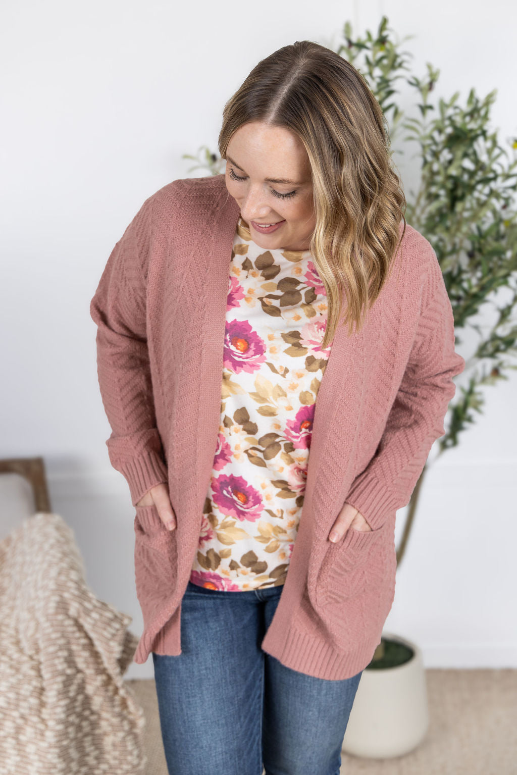 Billie Open Knit Cardigan - Dusty Rose