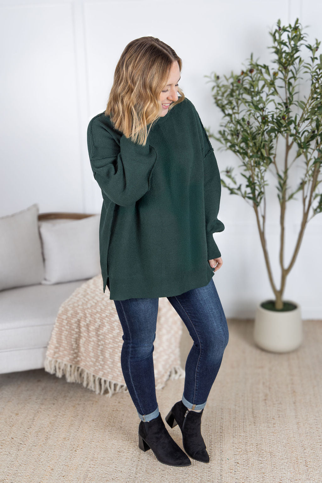 IN STOCK Aurora Cozy Sweater - Hunter Green
