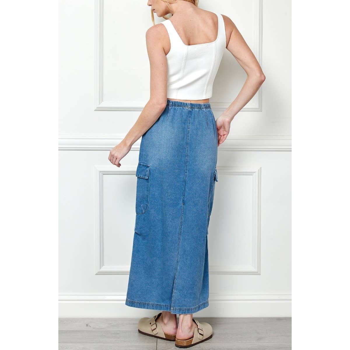 Long Denim Cargo Skirt