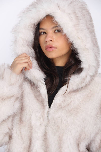 Jessica Faux Fur Hooded Bomber