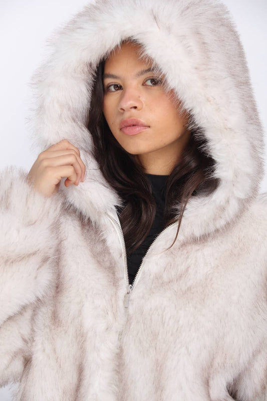 Jessica Faux Fur Hooded Bomber