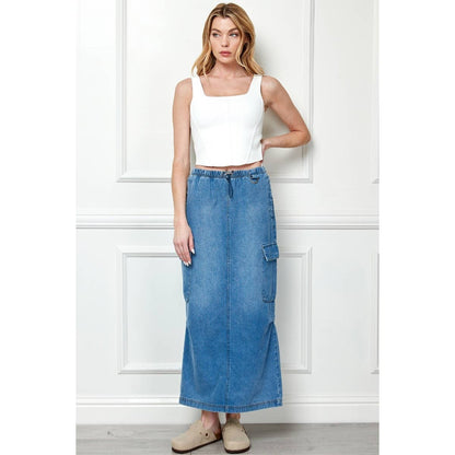 Long Denim Cargo Skirt
