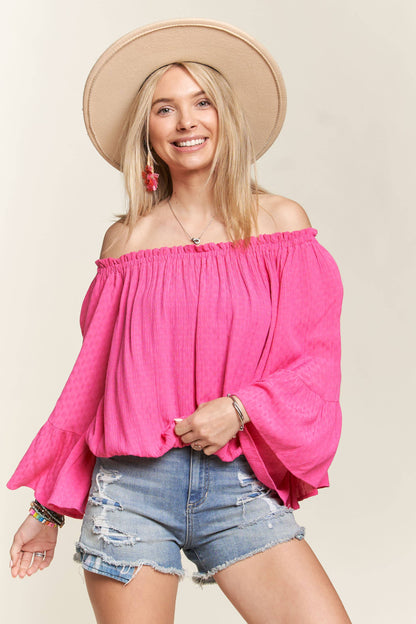 Julip Bell Sleeve Blouse-Bright Pink