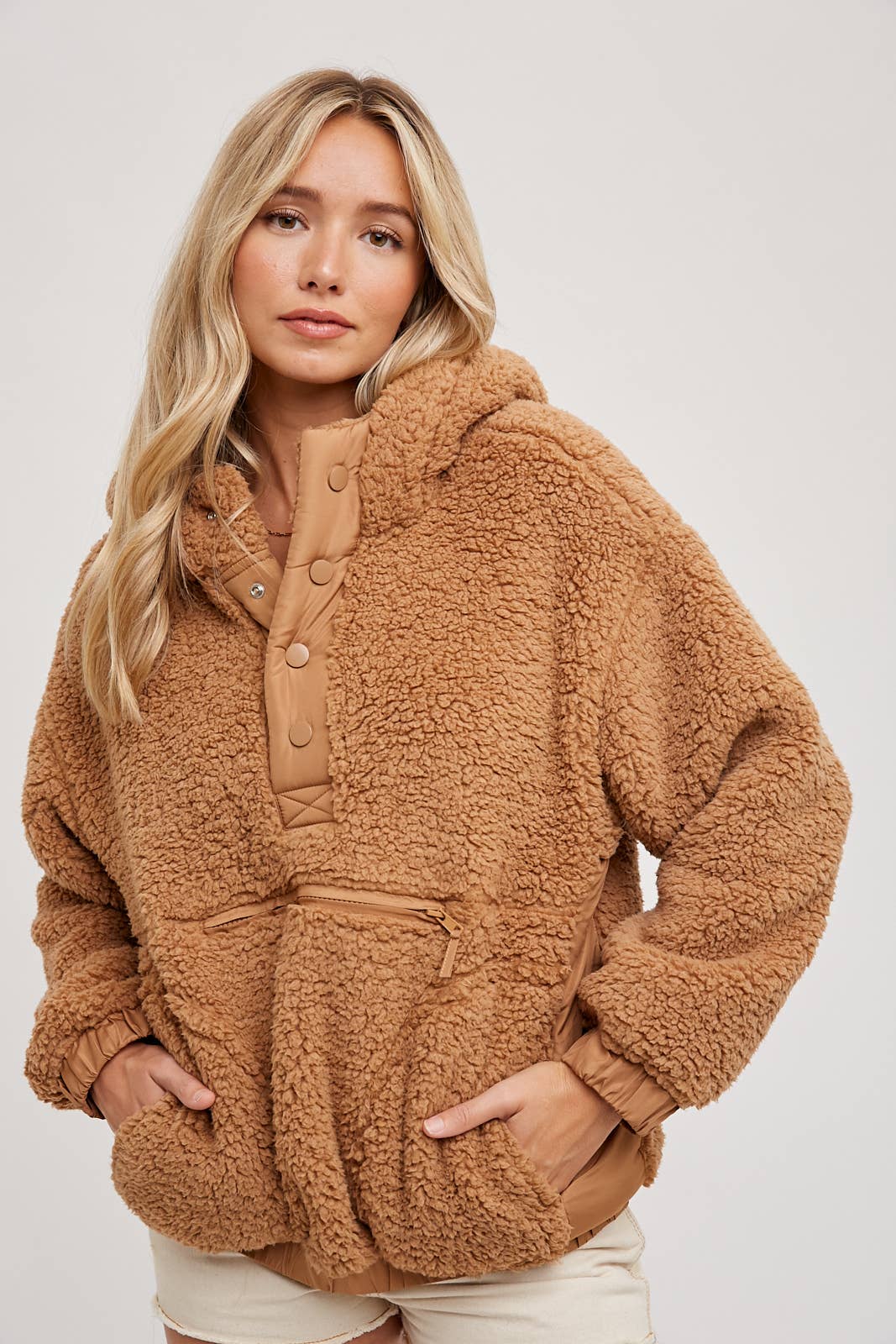 Camel Sherpa Pullover Jacket