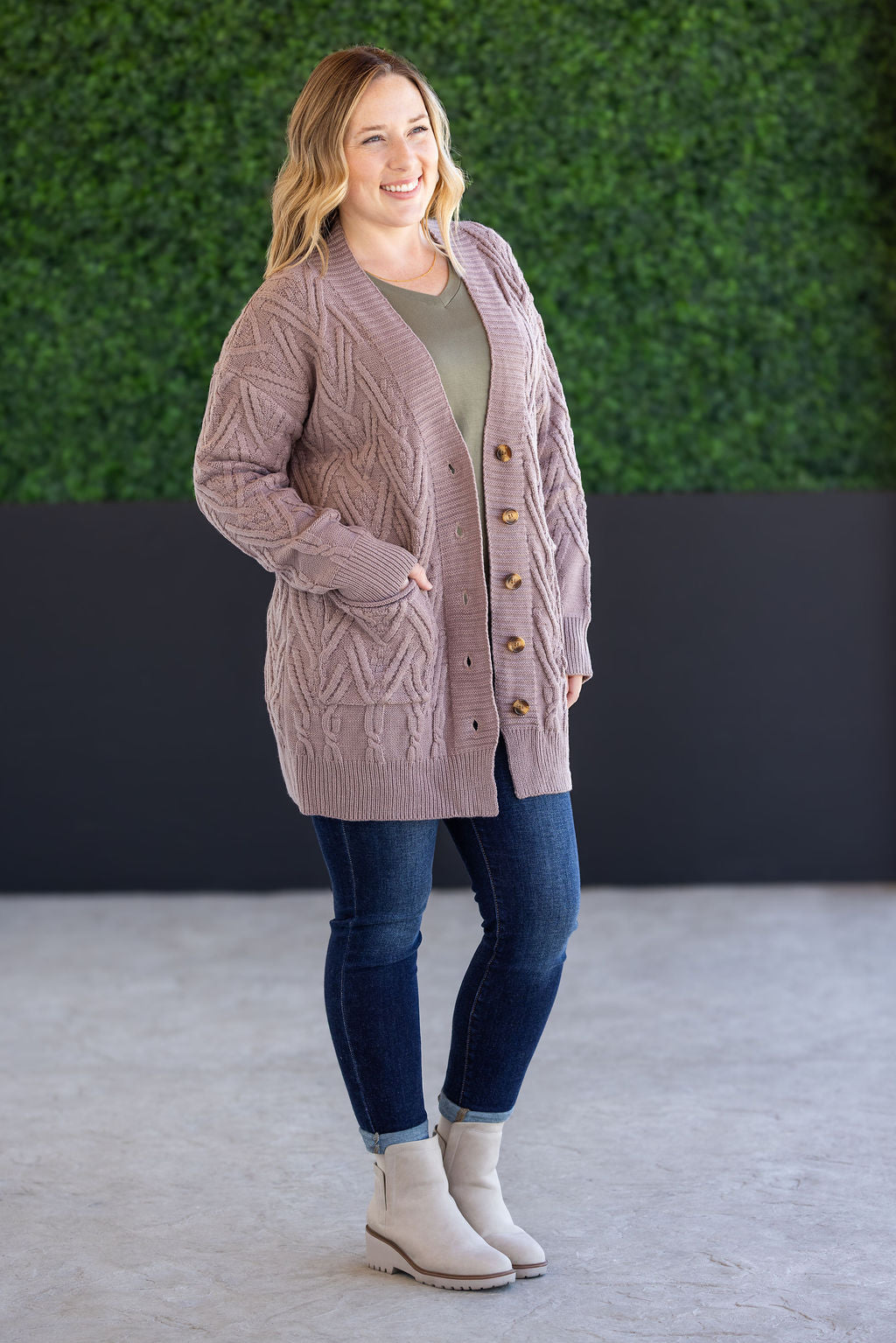 Brooklyn Button Sweater Cardigan - Light Mocha