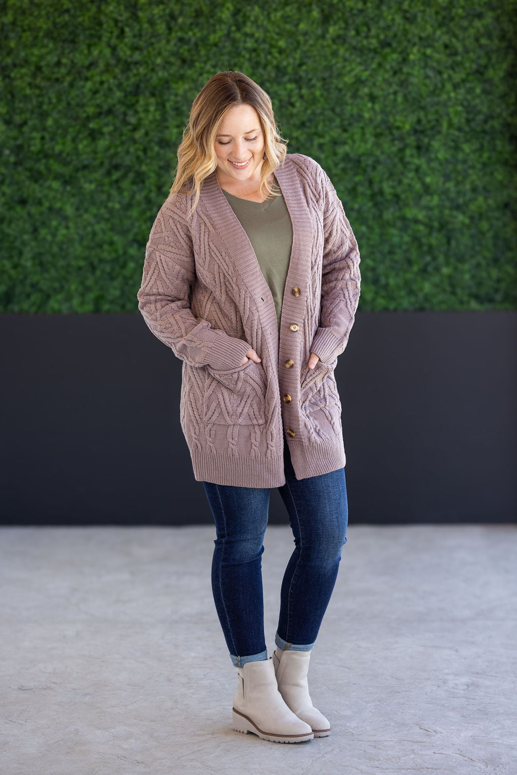 Brooklyn Button Sweater Cardigan - Light Mocha