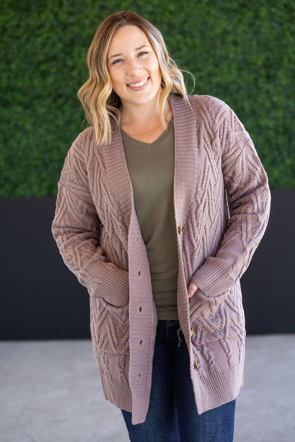 Brooklyn Button Sweater Cardigan - Light Mocha