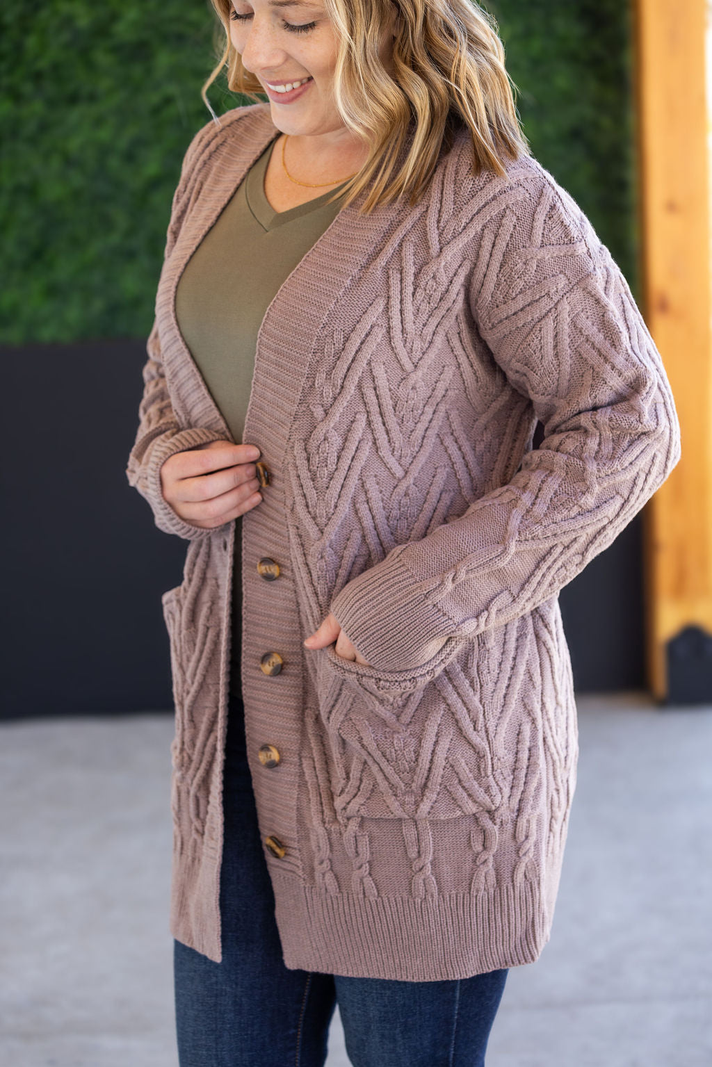 Brooklyn Button Sweater Cardigan - Light Mocha