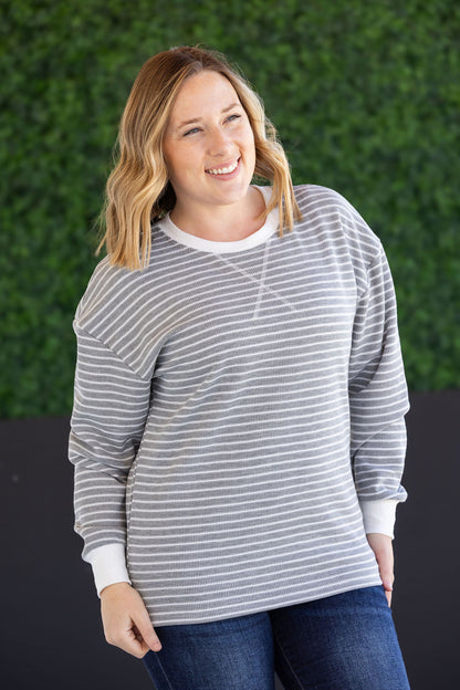 IN STOCK Lola Striped Thermal Top - Grey