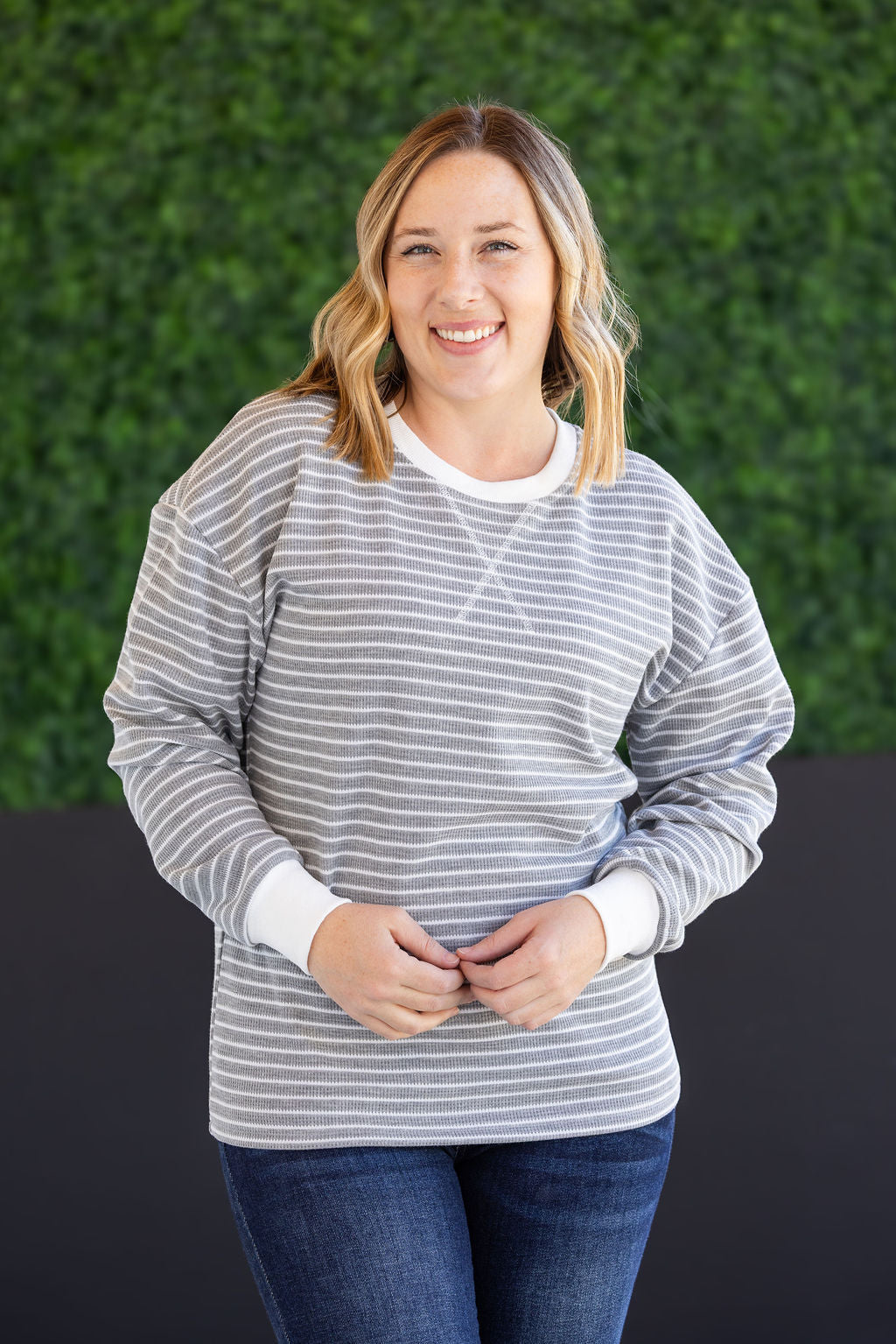 IN STOCK Lola Striped Thermal Top - Grey