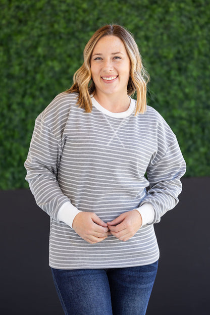 IN STOCK Lola Striped Thermal Top - Grey