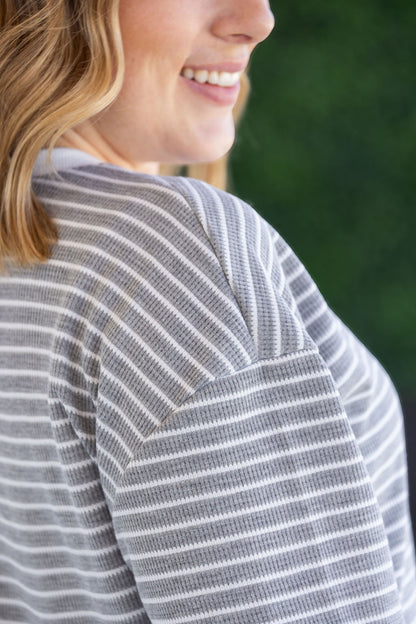 IN STOCK Lola Striped Thermal Top - Grey