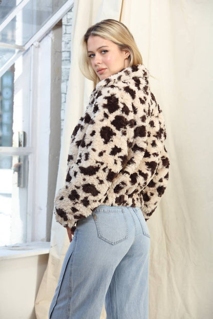 Moo Moo Printed Zip Up Bomber