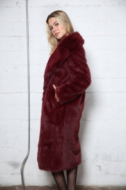 Merlot Long Hair Faux Fur Overcoat