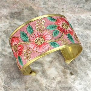 Soft Pink Floral Embordered Cuff Bracelet