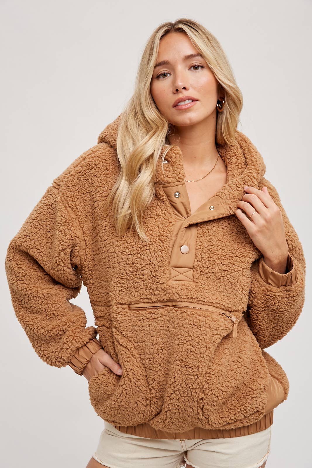 Camel Sherpa Pullover Jacket