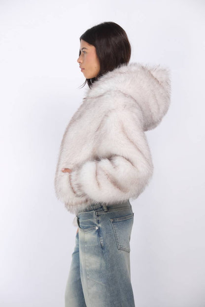 Jessica Faux Fur Hooded Bomber